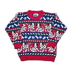 Vintage Kids Dalmations Knit Crew Sweater Size 7 Primary Color Block 90s Stripes